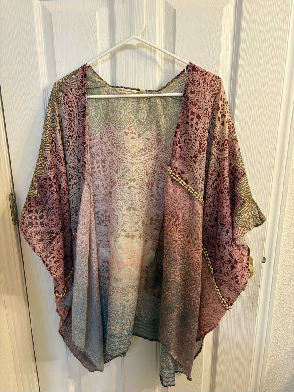 Soft Surroundings Paisley Open-Front Kimono in Pink and Sage